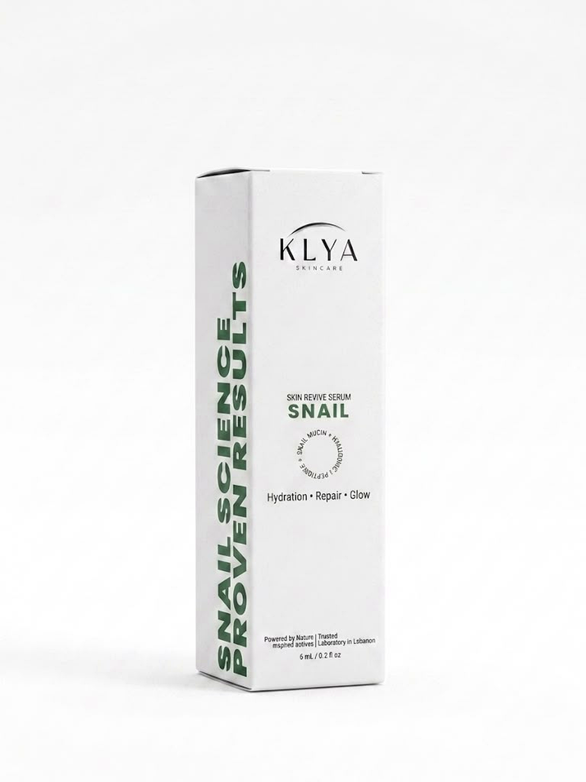 KLYA Skin Revive Serum packaging — Snail Science Proven Results